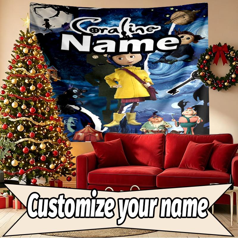 Custom Name Personalized Coraline Print Tapestry, Wall Art Decor, Bedroom, Dorm, Apartment, LivingRoom, Party Backdrop, Gift for Birthday