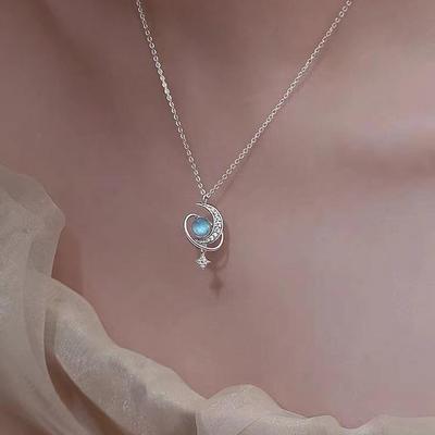 2024 High-End Moonstone & Sterling Silver Necklace: Chic Clavicle Chain for Women