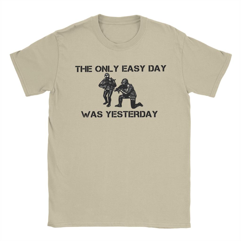 Vintage The Only Easy Day Was Yesterday US Navy Seals TShirt for Men Crewneck Pure Cotton T Shirt Short Sleeve Tees Clothing