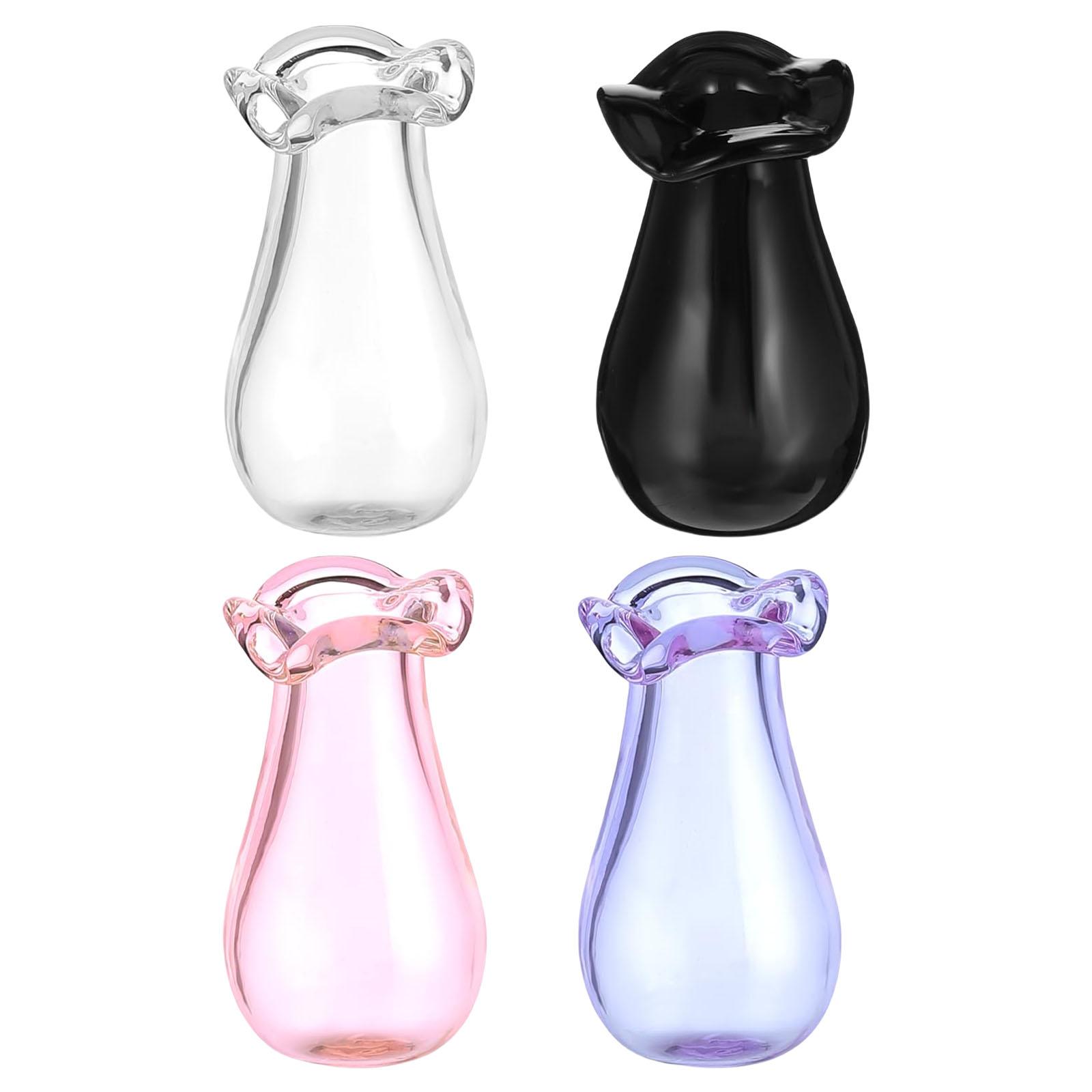 

4Pieces Mini Glass Vases Cat Whiskers Holder Cute Tiny Jars for Flowers for Dollhouse Decoration