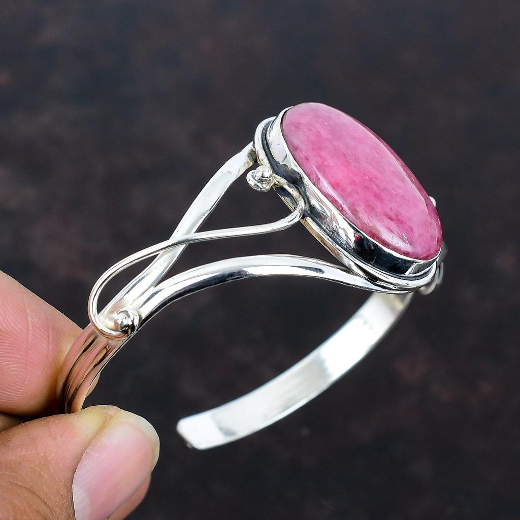 Rhodonite Gemstone Cuff Bracelet Elegant Jewelry 925 Sterling Silver Bangle Adjustable Handmade Cuff Bracelet Women Jewelry Engagement Gifts