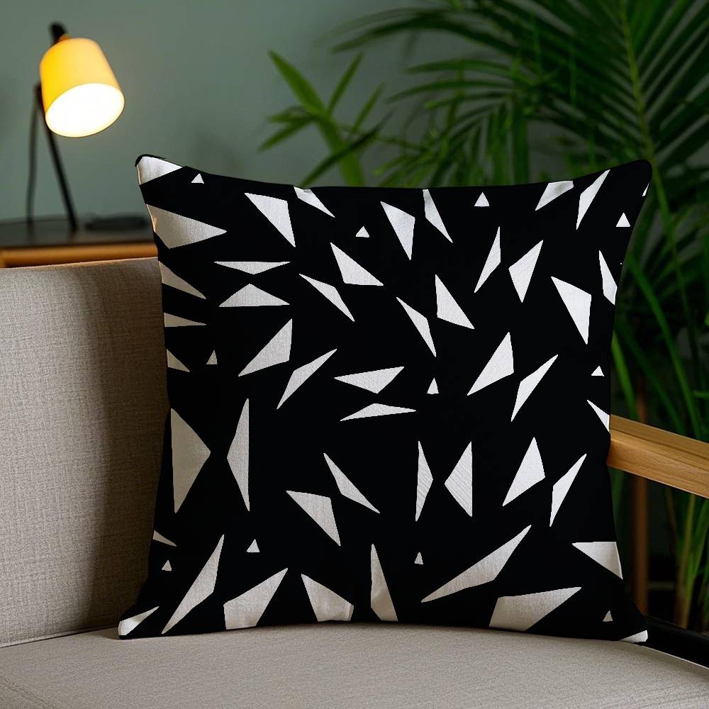 Svartvitt abstrakt tryck örngott dammkvalsterfritt örngott osynlig dragkedja silkeslen kort plysch soffkuddfodral