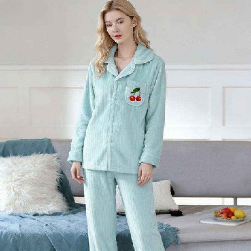 Flannel Pajamas Women's Fleece-Lined Thickened Warm Homewear Set