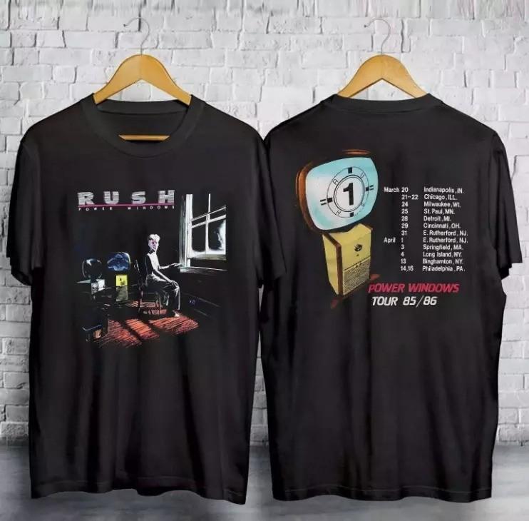 SALE Rush Power Windows Tour 1985 T-Shirt Black Band Concert 80s Gift Fastship Unisex T-Shirt XXXL