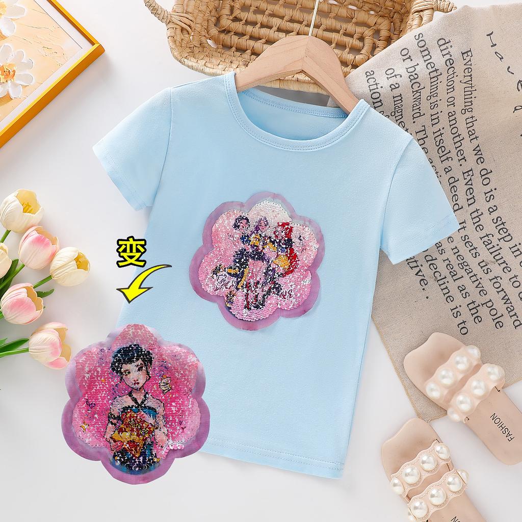 Little Witch Hunters T-Shirt Summer Kids Cartoon KPOP Sequins Shimmering Pattern T-Shirt