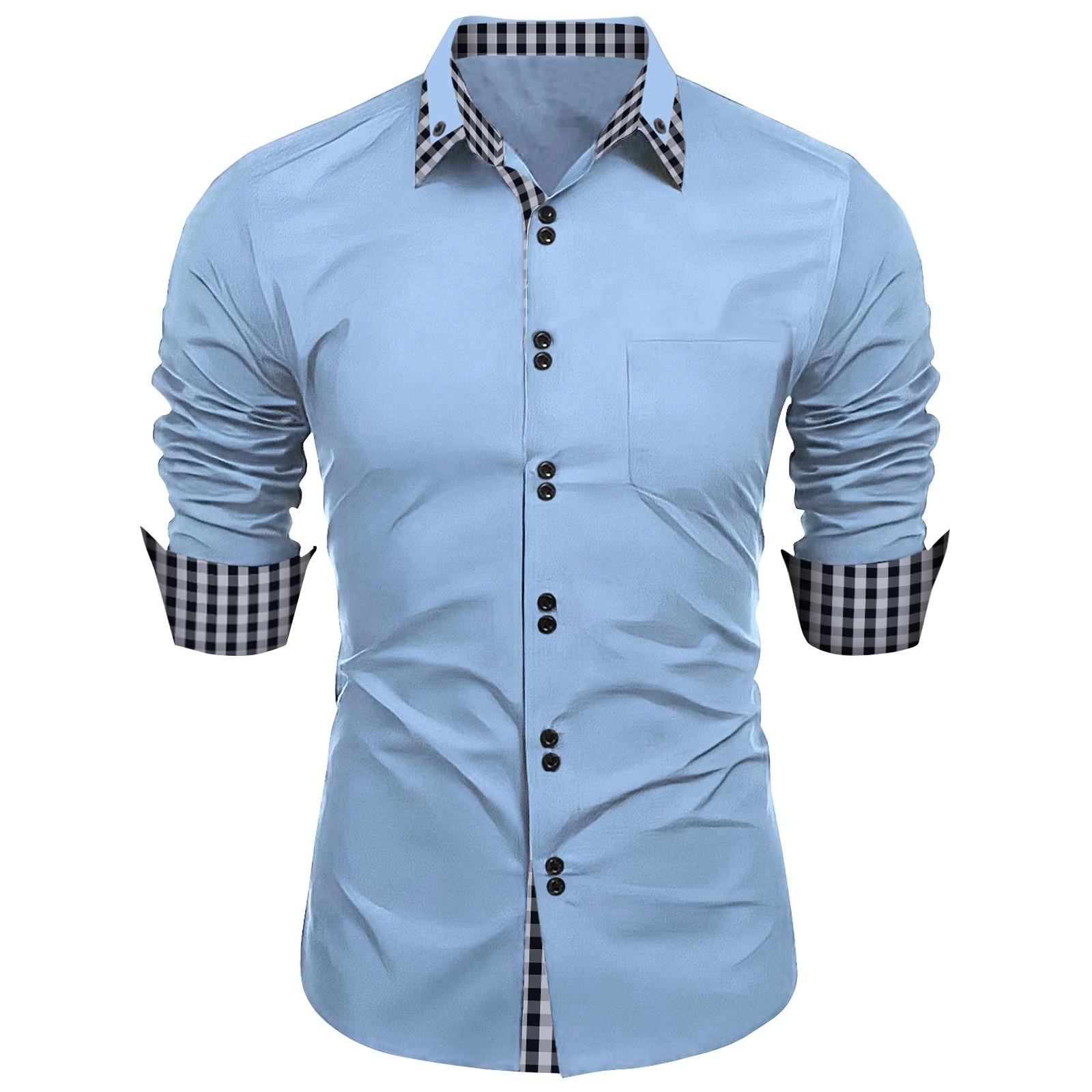 Men s Button Casual Loose Colorblock Plaid Long Sleeve Shirt M