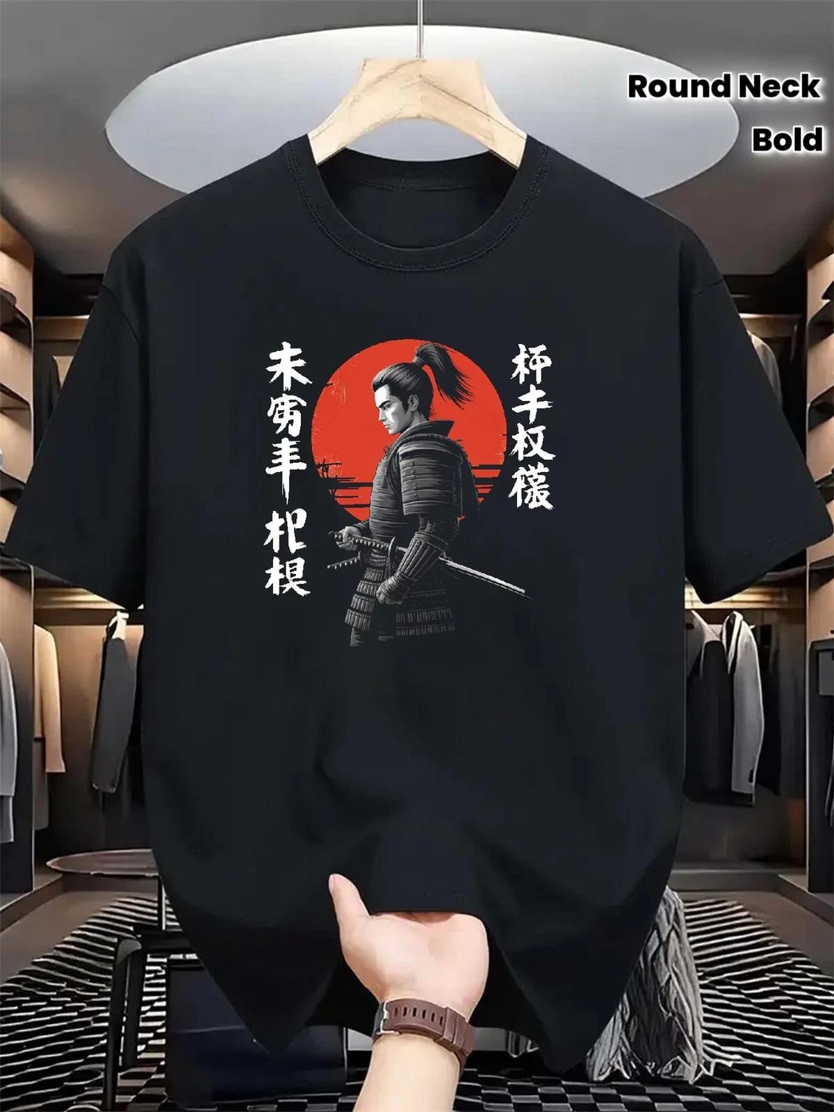 Japanese Samurai Warrior Graphic T-Shirt Red Armor Gothic Streetwear Tee M