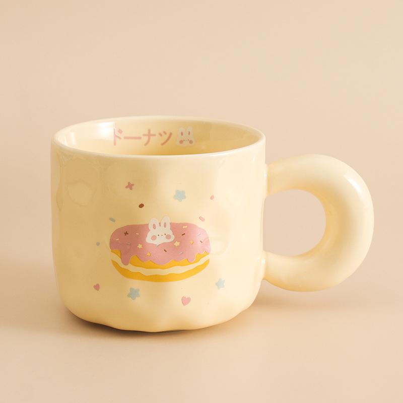 Milk fufu cute ceramic cup girl high value mug with lid spoon dormitory couple office coffee cup