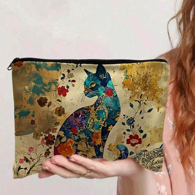 Cute Cartoon Cat Printed Cosmetic Bag Multifunctional Portable Makeup Bag Zipper Travel Storage Bags Gifts