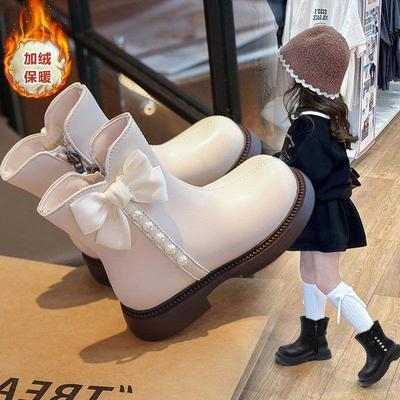 Girls Boots 2025 New Autumn and Winter Velvet Girls Princess Boots Foreign Style Small Fragrant Style Children Soft-soled Martin Boots