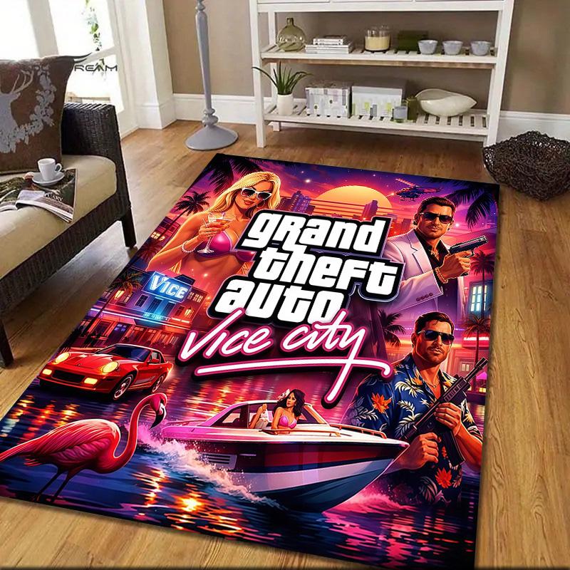Grand Theft Auto2 Flannel Pattern Square Carpet,Area Rug,Carpet Rug for Living Room Bedroom Sofa Playroom Decor,Non-slip Floor Mat
