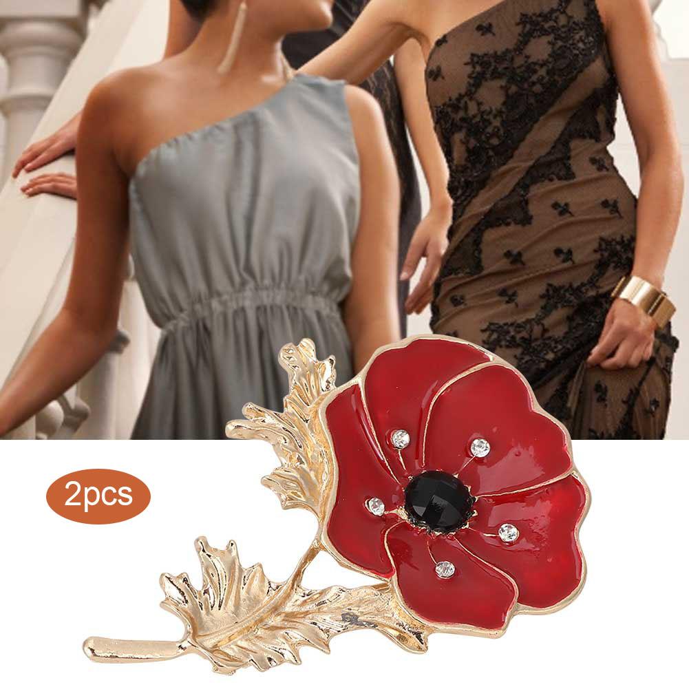 2Pcs Women Alloy Flower Elegant Rhinestones Pin Brooch Clothes Decoration Jewelry Accessory