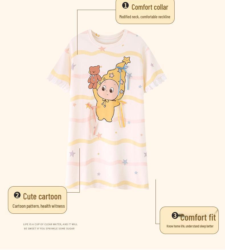 Girls' Summer Cotton Pajama Dress - Short Sleeve Princess Nightwear for Children 81132