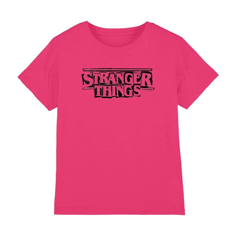 Stranger Things Панк-логотип Черная детская футболка 7-13 лет, Ярко-розовый 130