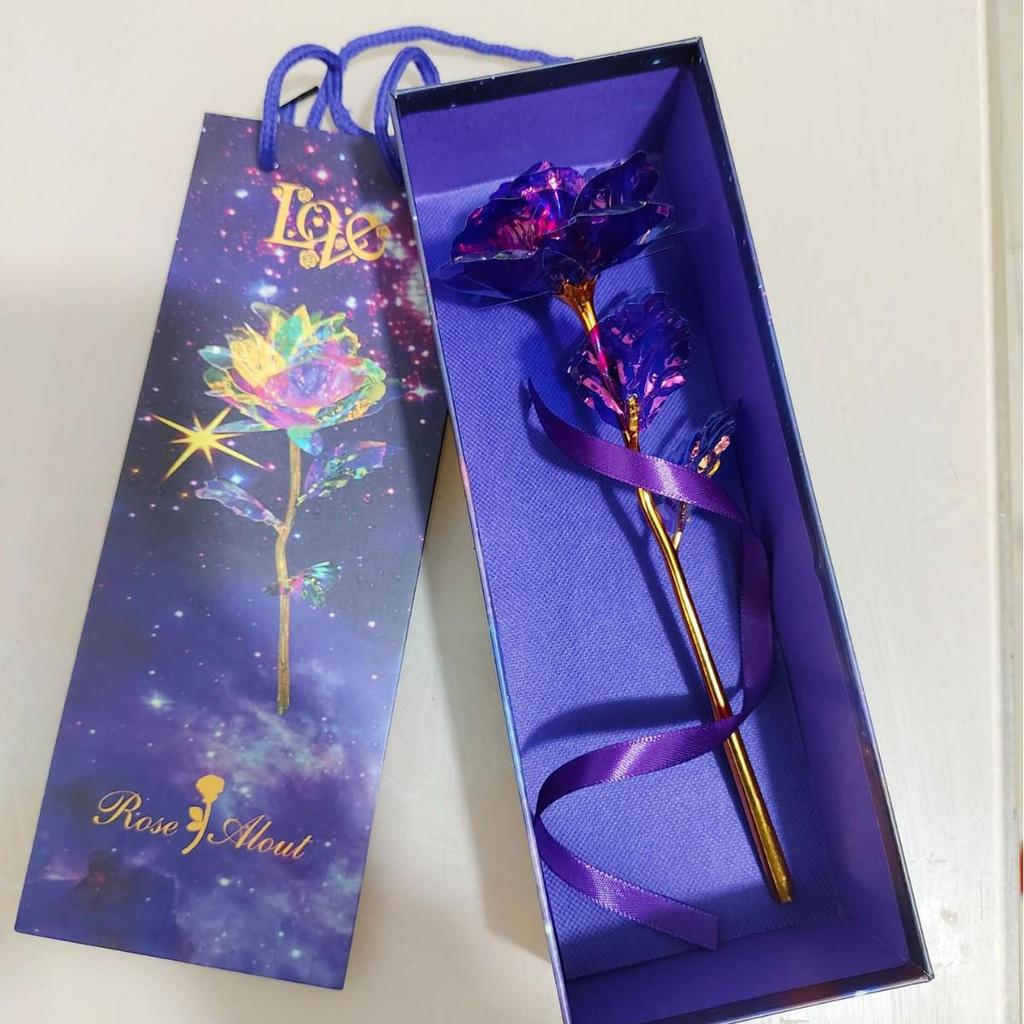24K Gold Rose with Gift Box: Luminous Single Gold Foil Gilded Rose for Chinese Valentine's Day