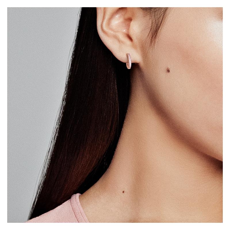 Pandora Pavé Pave Heart Earrings Women's Rose Gold # 286317C01