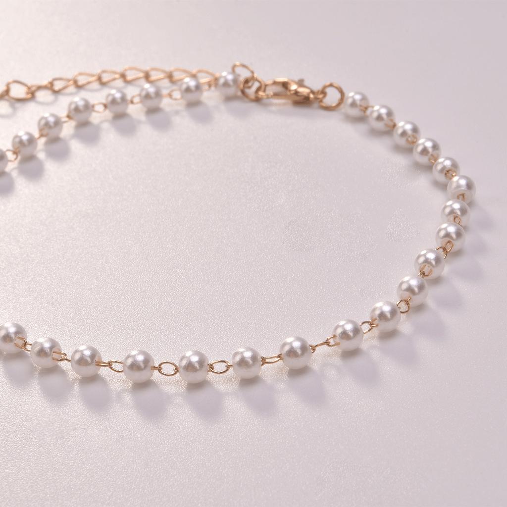 Handmade Round Pearl Chain Anklet Women, Personality Popular White Beach Feet