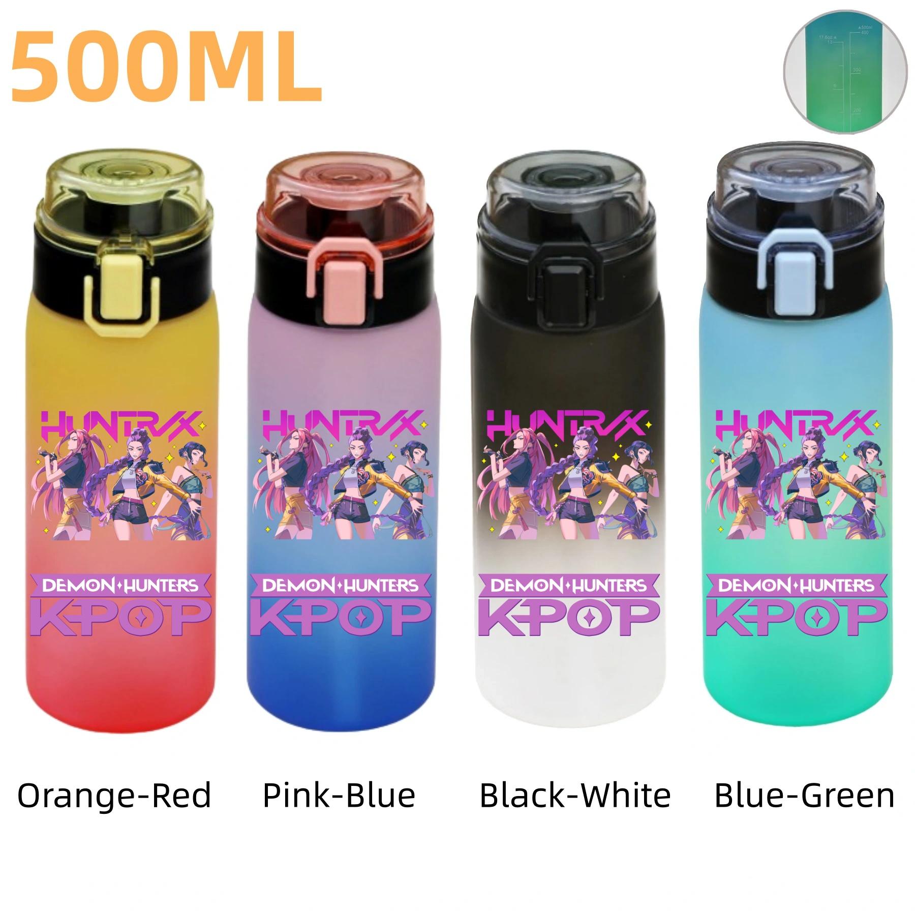 

KPop 500ML Demon Hunters Plastic Anime Water Cup Has Scale Travel Office Gym Hiking Portable Drink Bottles Outdoor Sport Gifts Orange-Red-1PCS