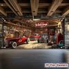 Garage Hot Rods Toile de fond Magasin de Voitures Classiques Américaines Rétro Fond Photo