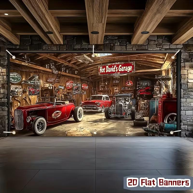 Garage Hot Rods Toile de fond Magasin de Voitures Classiques Américaines Rétro Fond Photo