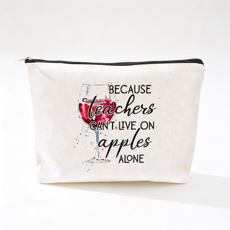 Teacher's Day Inspirational Slogan Makeup Bag - Portable Imitation Linen Zipper Pouch