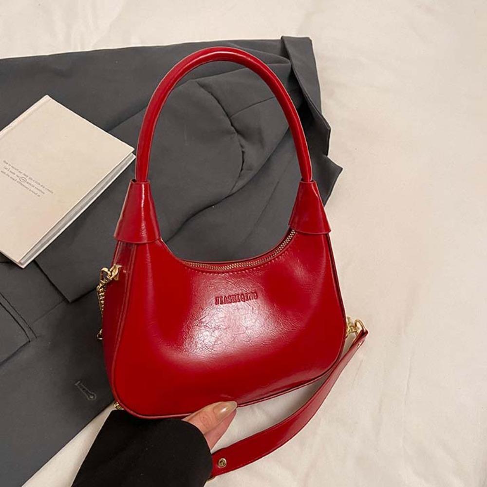 Handtasche mit großer Kapazität, Französische Unterarmtasche, Unifarben, Texturiert, Klassische PU Hobo-Tasche, Party