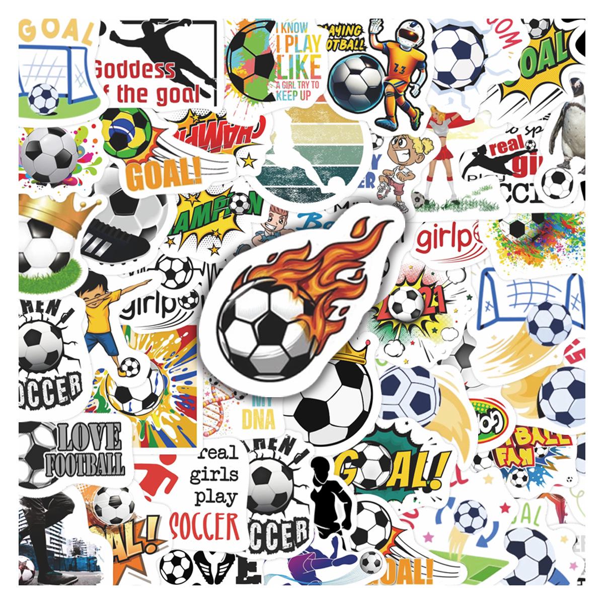 50 Cartoon Football Sports Stickers - Removable PVC Stickers for Skateboards, Notebooks, Helmets, and more. No