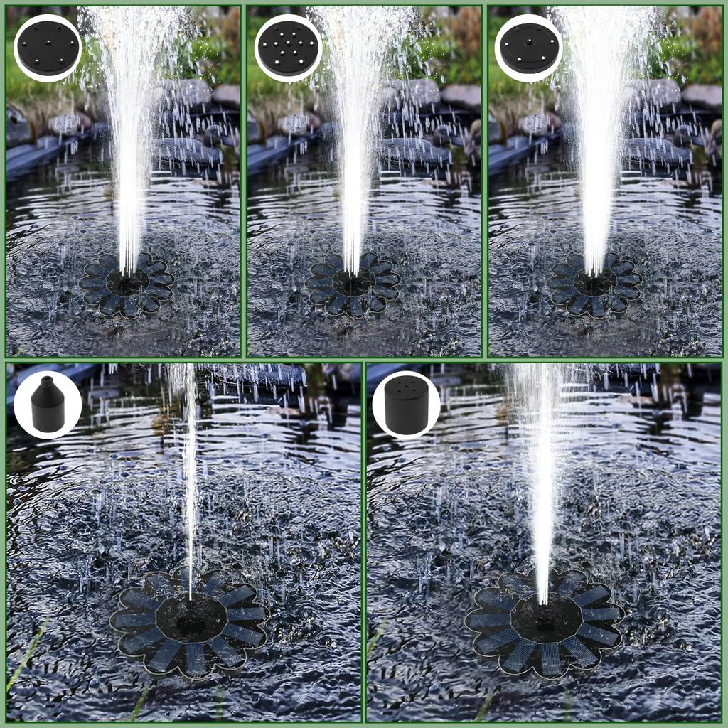 Solar Water Fountain Polysilicon Board Floating Bird Bath Fountain Pump with 5 Nozzles Energy Saving Water Pump for Garden Ponds