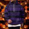 Men's Vintage Hoodie with Print and Patchwork Design, Single Pocket Casual Top