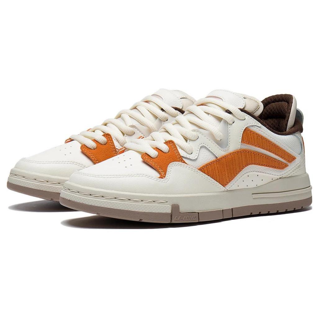 Li Ning Pro Textile, Synthetic Leather Slip Resistant Abrasion Resistant Low top Skateboard Shoes Women's White Orange AECT016-1