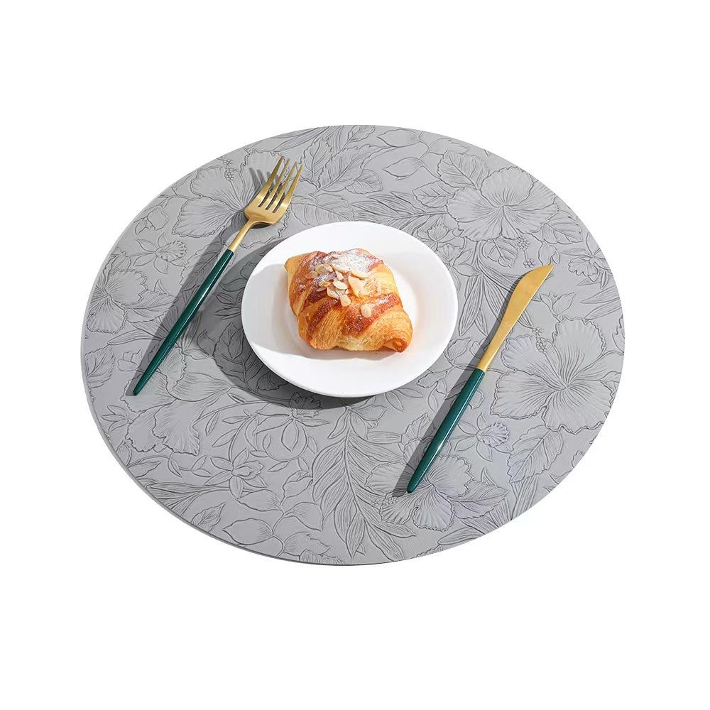 Runde Leder-Tischsets mit floralem Muster 34cm, Hitzebeständig Rutschfest Waschbar, Beidseitig zweifarbig Küchen-Kaffee-Tischsets für Zuhause