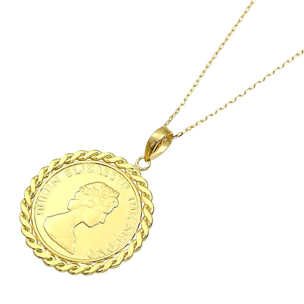 18 Karat Gold Halskette Gold K18 Elizabeth Münze Halskette mit Kette [Sears] sp56-0004