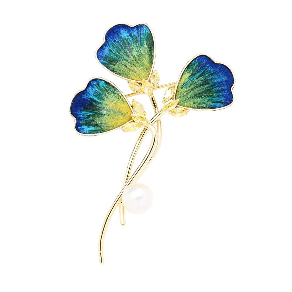 New Chinese intangible cultural heritage edelweiss clover brooch green gradual change stone bouquet pin high-end brooch accessories women