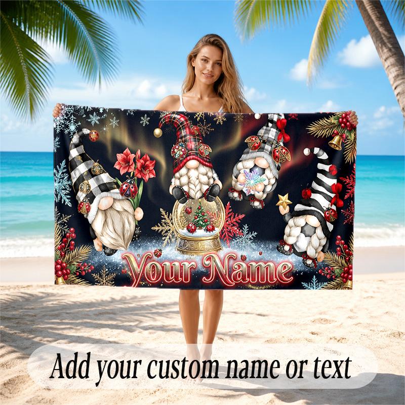 Toalla de Playa Secado Rápido Tema Navideño Impresión de Nombre y Texto Personalizado Toalla Grande Resistente a la Arena Vacaciones en la Playa