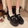 Platform Loafers Women's Small 2024 Thick Heels High Heels One Pedal Rhinestone Small Leather Shoes Black Glossy Single Shoes