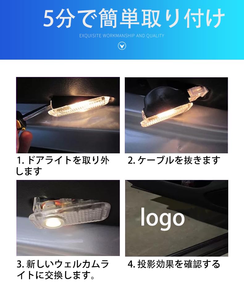 Aohong 2 ks Osvětlení dveří, uvítací světlo, zdvořilostní světlo, laserové logo světlo LED