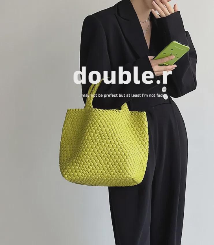 Geantă Tote și de Umăr Mare, Țesută Manual pentru Femei, 2024, cu Design Mamă și Copil