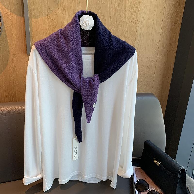 

British Korean Triangle Scarf Niche Wool Triangular Scarf Women 2Colours Headscarf Knitted Multi-Functional Warm Neck Scarf
