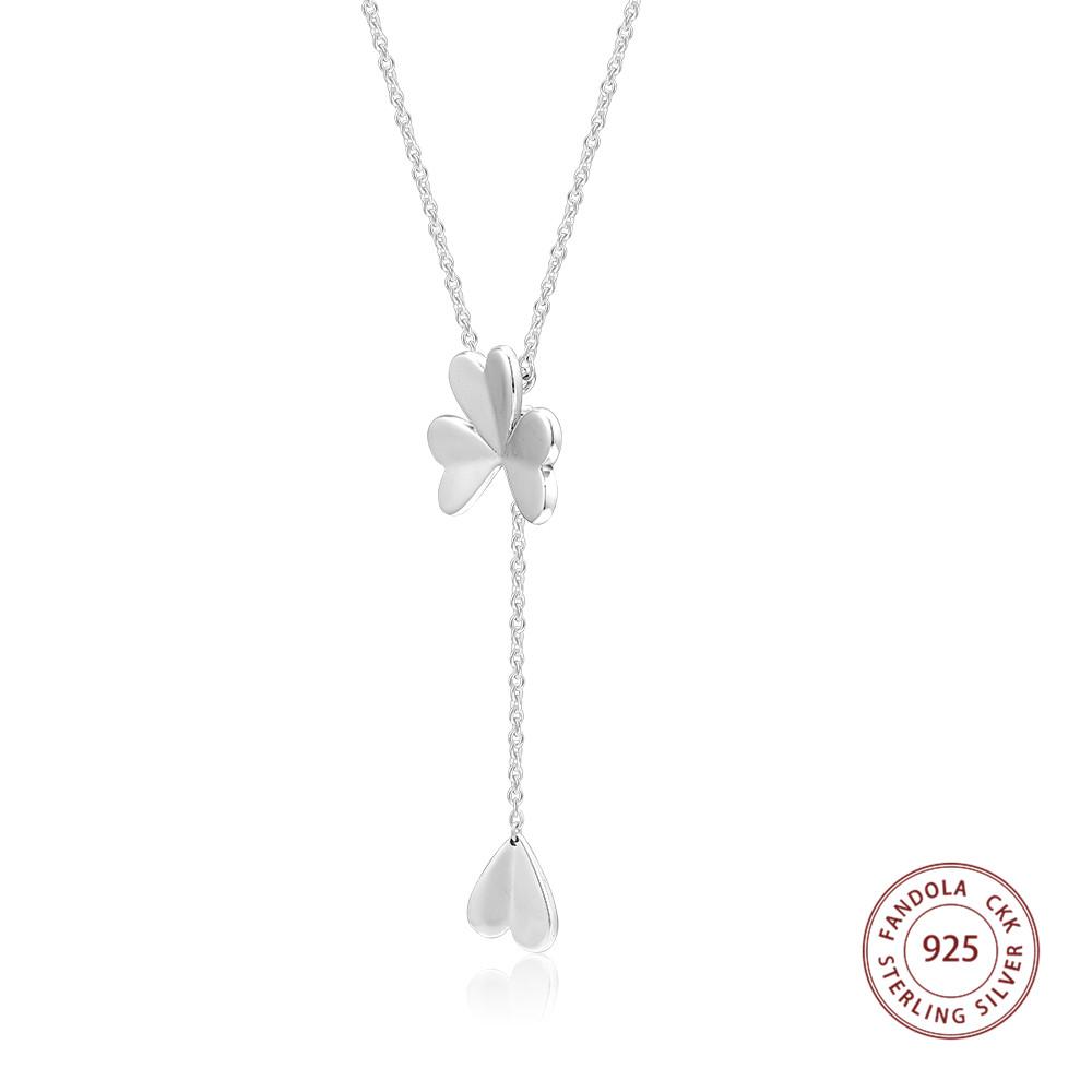 Authentic 925 Sterling Silver Necklace Lucky Four-Leaf Clover Pendant Necklaces for Women Fine Jewelry Collier Femme Argent