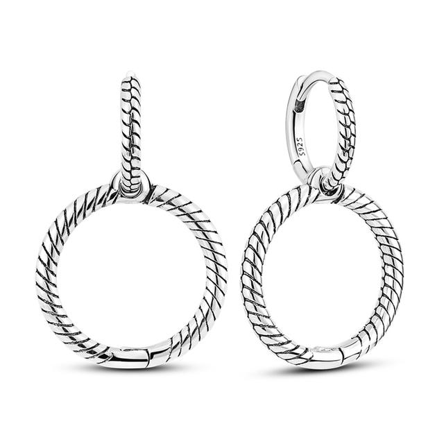 Double Hoop Dangle Earrings Silver Color Fit Original Brand Charms Fine Body Jewelry Gift For Fashion Women 