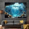 Arazzo in Poliestere Vita Marina Sottomarina Squalo Oceanico Pesce Corallo Decorazione Murale per Compleanni Feste di Addio al Celibato Versatile Non Elettrico