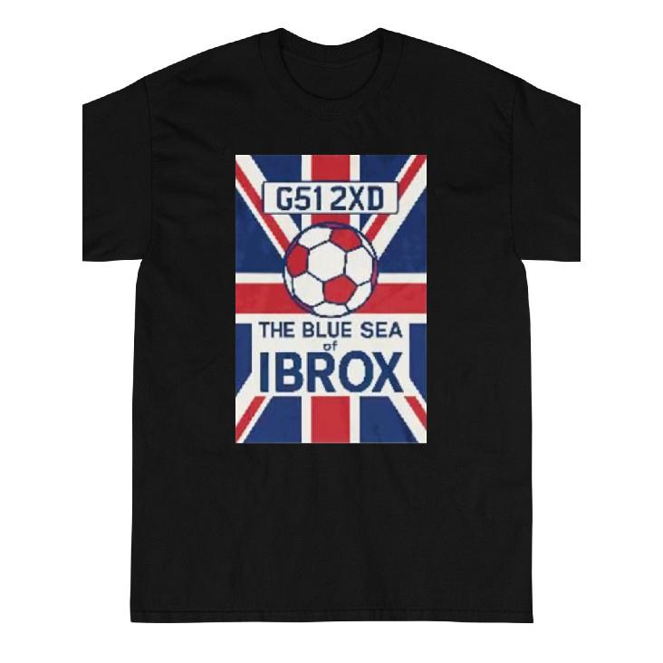 Union Jack Flag And Soccer Ball with G51 2XD And The Blue Sea of Ibrox Text T-Shirt Summer Men S T-Shirt Black Tee Football Fan Gift for Him S белый