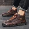 Men's High-top Casual Sneakers Handmade Leather Shoes Plus Size 39-48 Spring & Autumn
