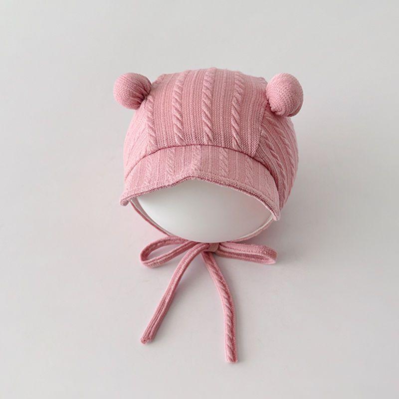 

Baby Spring Autumn Knit Hat With Cute Ears For Infants Sun Protection Baby Gift рожевий