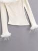 Chic Retro Off-Shoulder Fur Splice Long-Sleeve Top for Women
