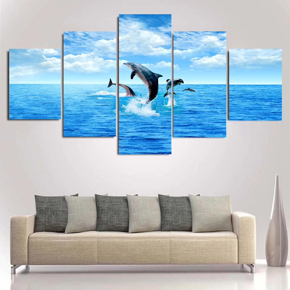 

5 Pieces Underwater World Dolphin Canvas Painting Animal Posters and Prints Wall Art Pictures Living Room Home Decor No Frame 20x35 20x45 20x55CM