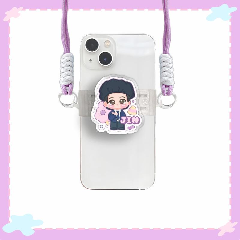 

BTS Donut Cartoon Phone Crossbody Clip, Adjustable Purple Lanyard Strap Holder, Kpop ARMY Fans Collectible Phone Accessory JIN
