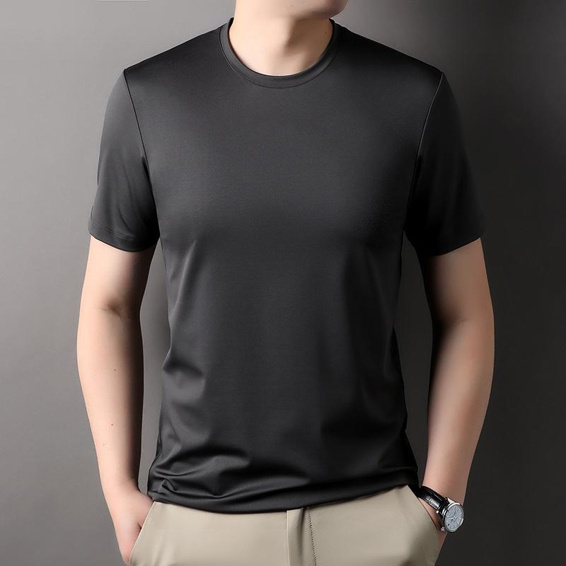 Polo Silkworm Ice Silk Short-Sleeved T-Shirt Round Neck Breathable Cool Thin Inner Half-Sleeved Trendy Men'S Bottoming Shirt