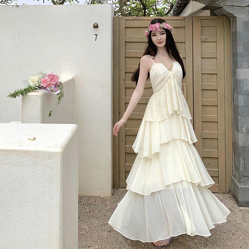 Neck Collar Sling Fairy Cake Long Dress Fairy Thin Temperament Vacation Dress Vacation Dress