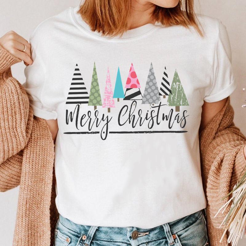 

Women Cartoon Holiday Hoho Christmas Hat Tree Merry Christmas Print Lady T-Shirts Top T Shirt Ladies Graphic Female Tee T-Shirt XXXL білий